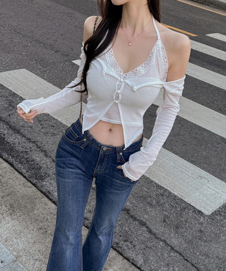 ホルターレースボタンキャミソールTシャツ IVORY