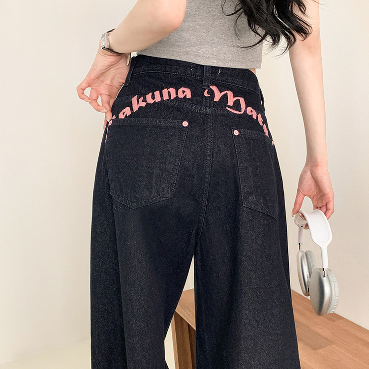 刺繍ポケットワイドロングバルーンデニムパンツ DARK DENIM