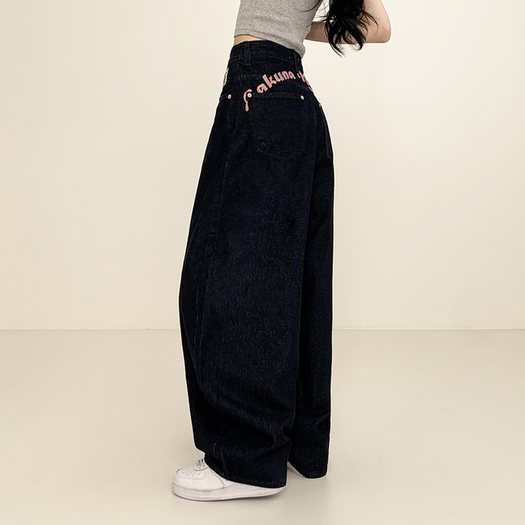 刺繍ポケットワイドロングバルーンデニムパンツ DARK DENIM