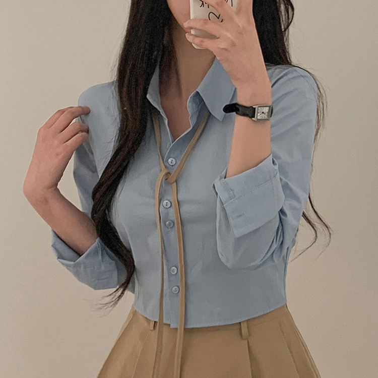 スリムクロップレイヤードシャツ SKYBLUE