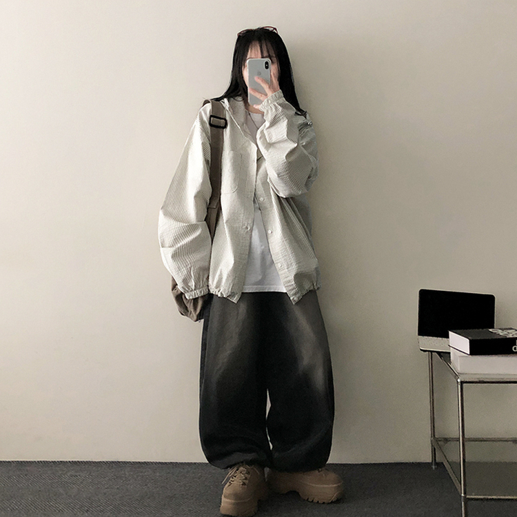 ストライプハイネックフードジャケット IVORY