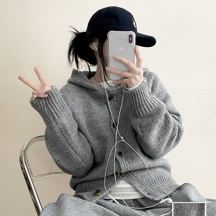 フードニットカーディガン(5color) GREY