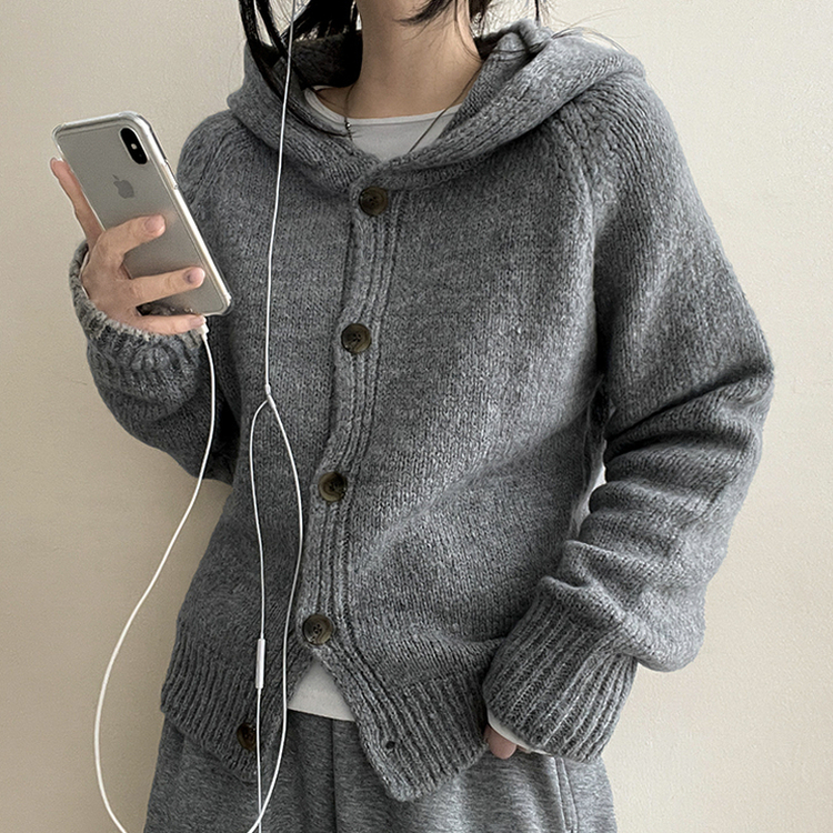 フードニットカーディガン(5color) GREY