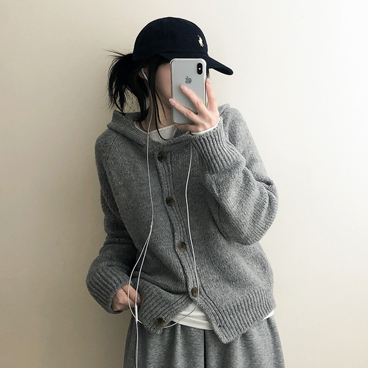 フードニットカーディガン(5color) GREY