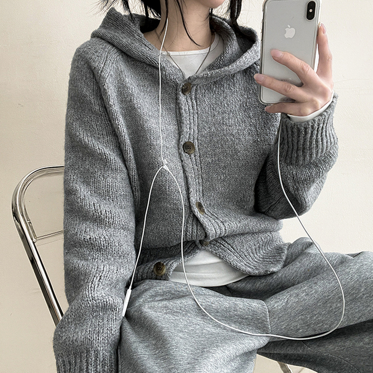 フードニットカーディガン(5color) GREY