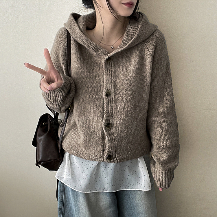 フードニットカーディガン(5color) BROWN