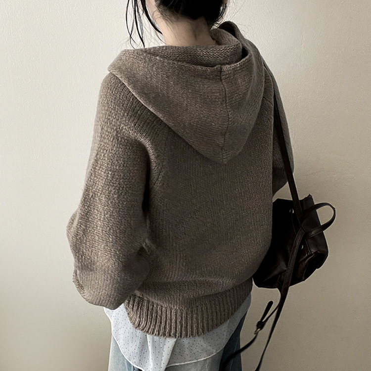 フードニットカーディガン(5color) BROWN