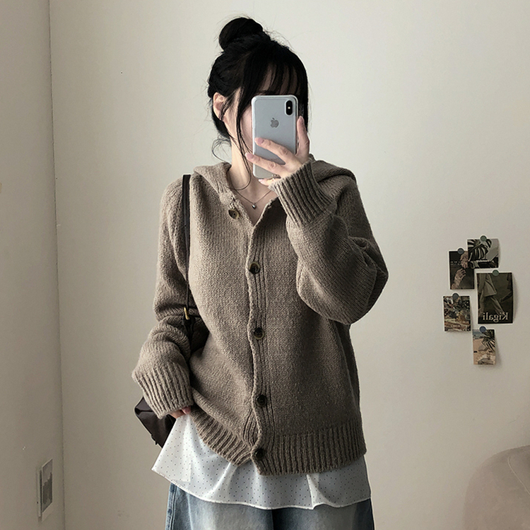 フードニットカーディガン(5color) BROWN