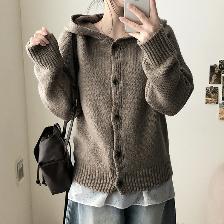 フードニットカーディガン(5color) BROWN