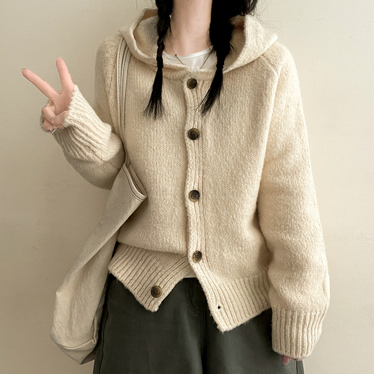 フードニットカーディガン(5color) IVORY