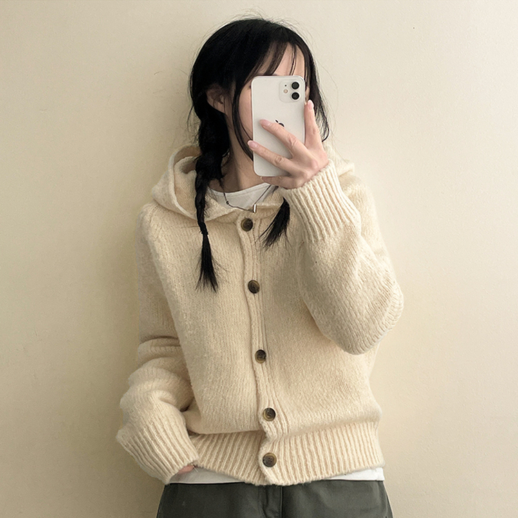フードニットカーディガン(5color) IVORY