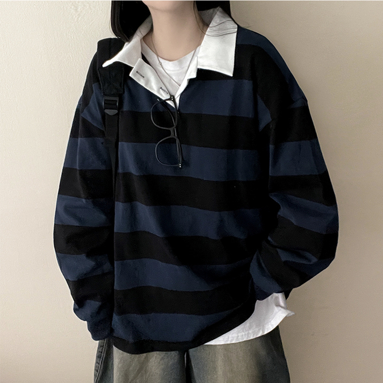 ストライプカラートレーナー(6color) BLACK+BLUE
