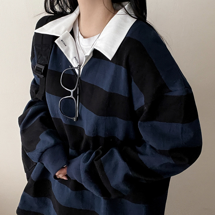 ストライプカラートレーナー(6color) BLACK+BLUE