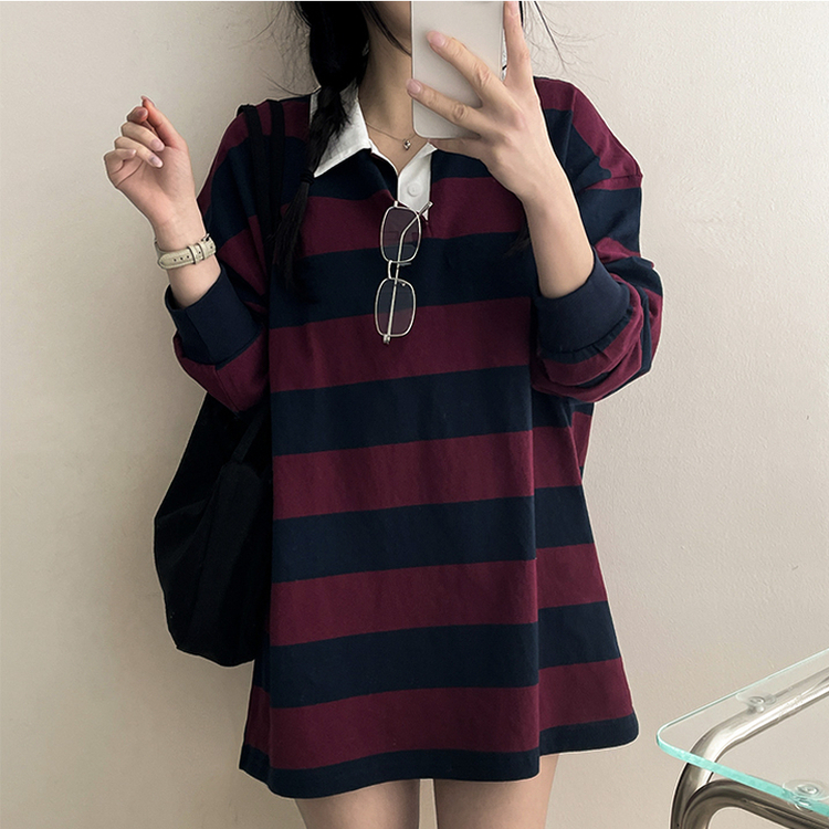 ストライプカラートレーナー(6color) NAVY WINE