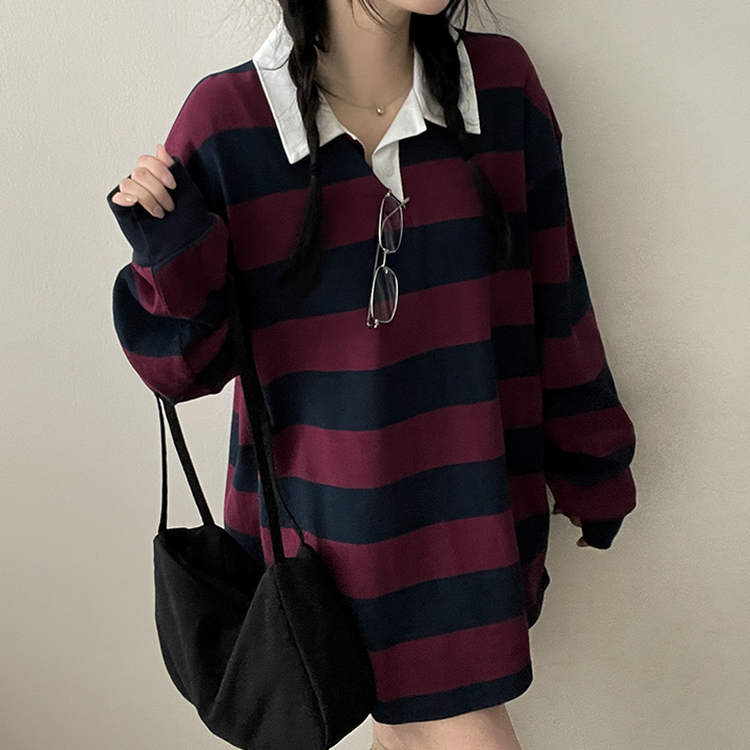 ストライプカラートレーナー(6color) NAVY WINE