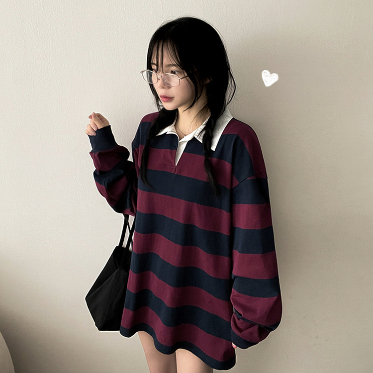 ストライプカラートレーナー(6color) NAVY WINE