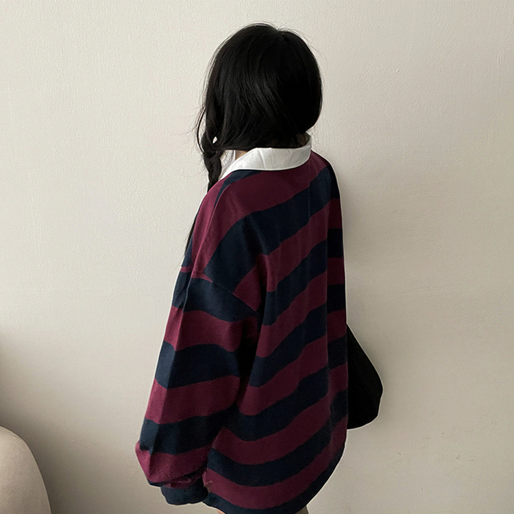 ストライプカラートレーナー(6color) NAVY WINE