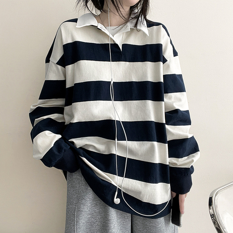 ストライプカラートレーナー(6color) NAVY IVORY