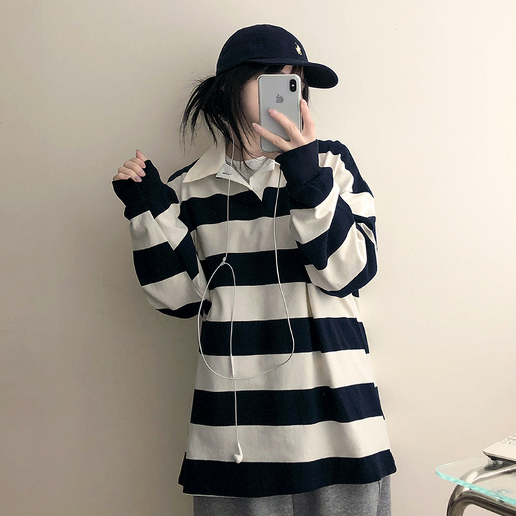 ストライプカラートレーナー(6color) NAVY IVORY