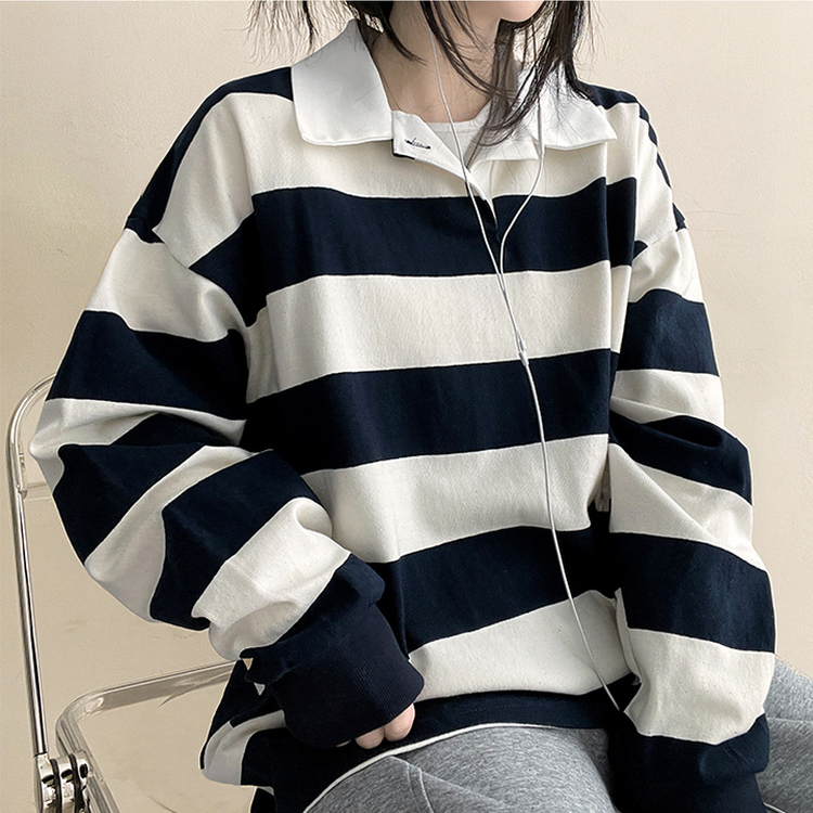 ストライプカラートレーナー(6color) NAVY IVORY