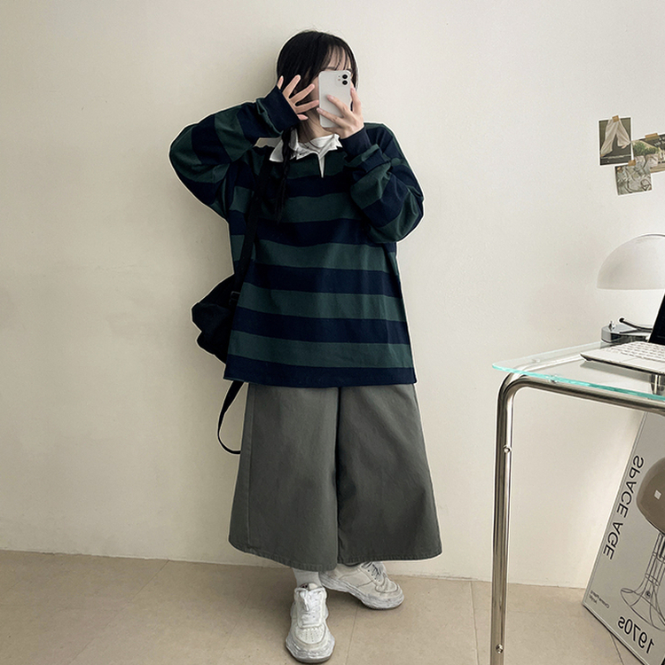 ストライプカラートレーナー(6color) Navy Green