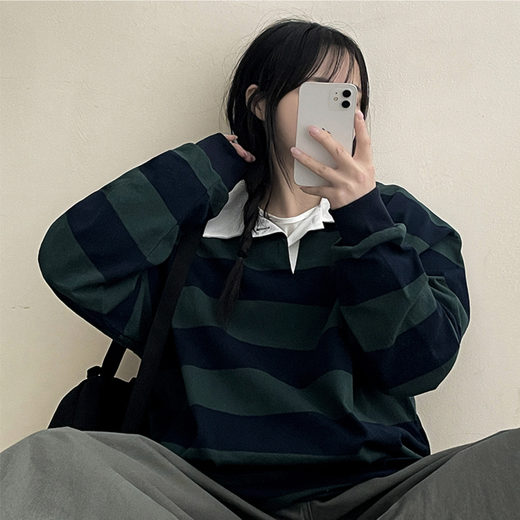 ストライプカラートレーナー(6color) Navy Green