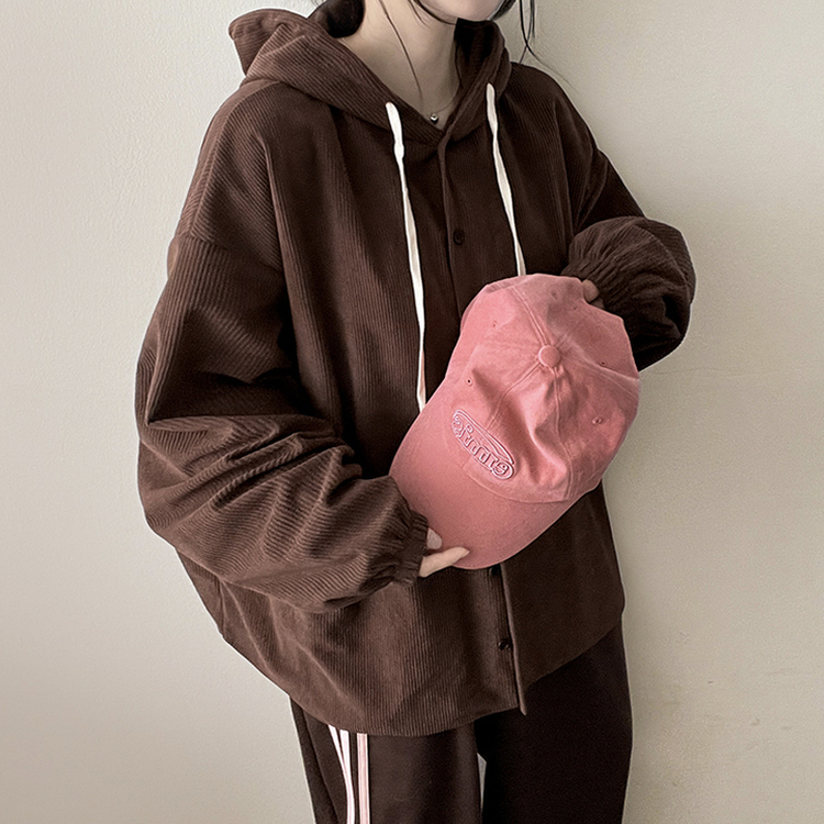 コーデュロイフードシャツ BROWN