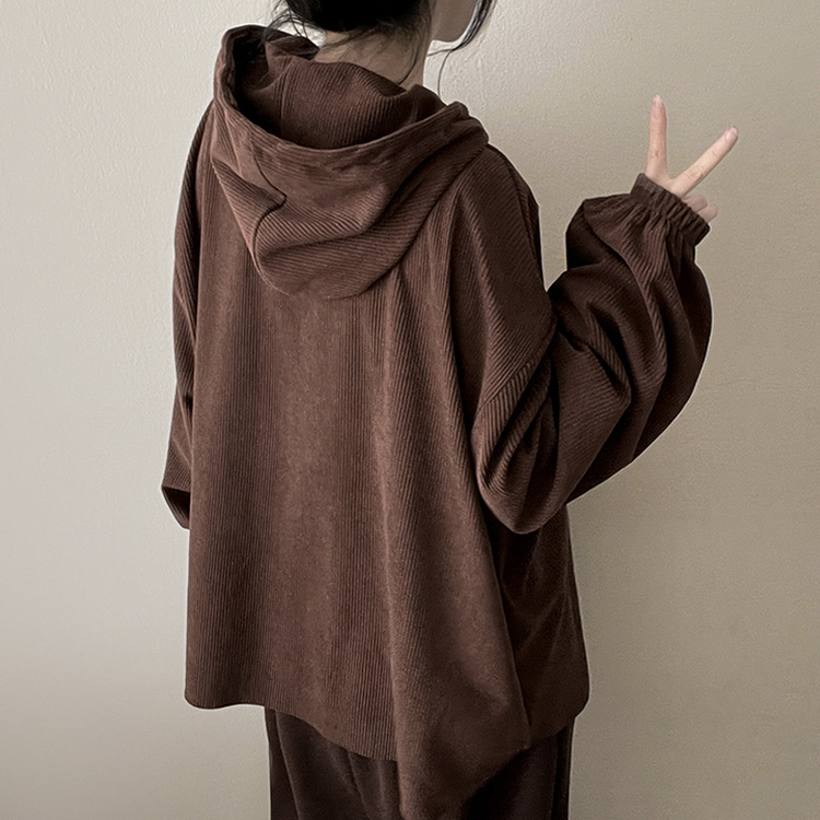 コーデュロイフードシャツ BROWN