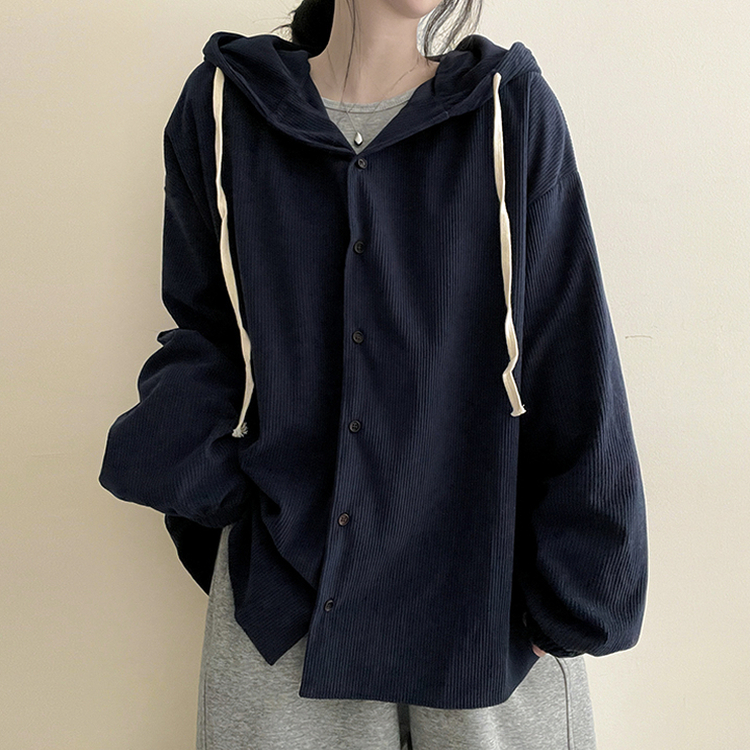 コーデュロイフードシャツ NAVY