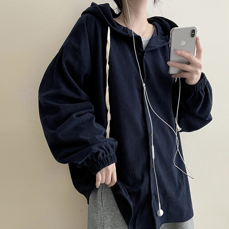 コーデュロイフードシャツ NAVY