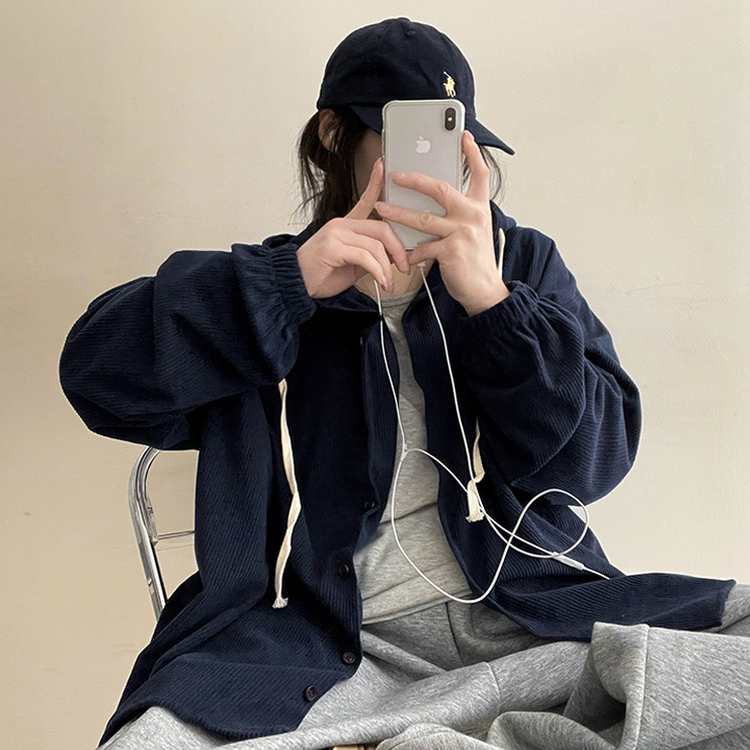コーデュロイフードシャツ NAVY