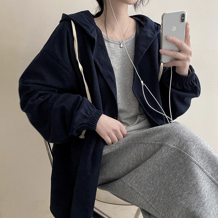 コーデュロイフードシャツ NAVY