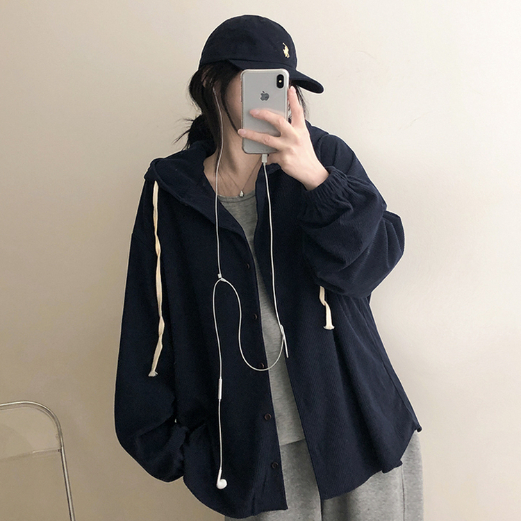 コーデュロイフードシャツ NAVY