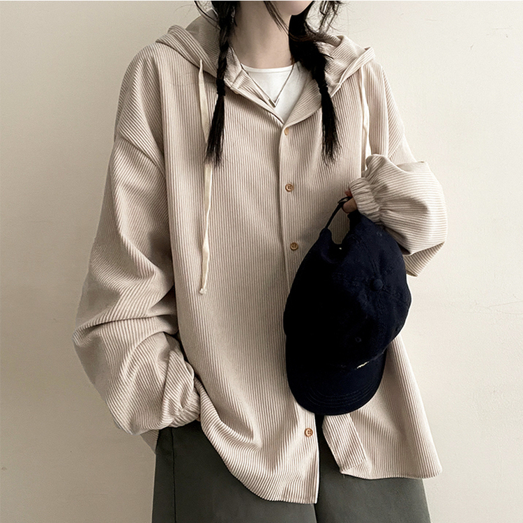 コーデュロイフードシャツ BEIGE