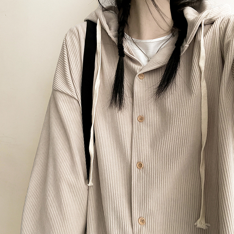 コーデュロイフードシャツ BEIGE