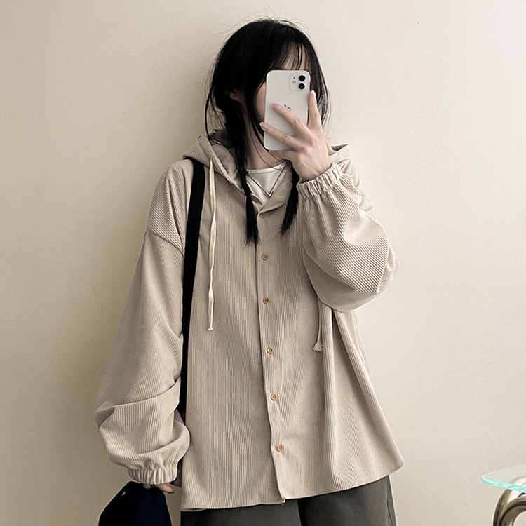 コーデュロイフードシャツ BEIGE