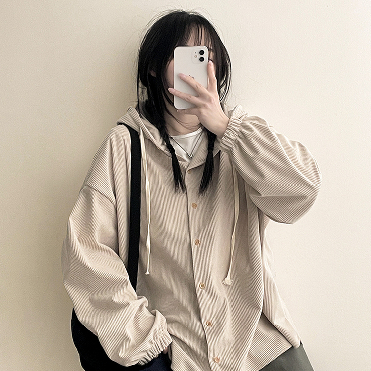 コーデュロイフードシャツ BEIGE