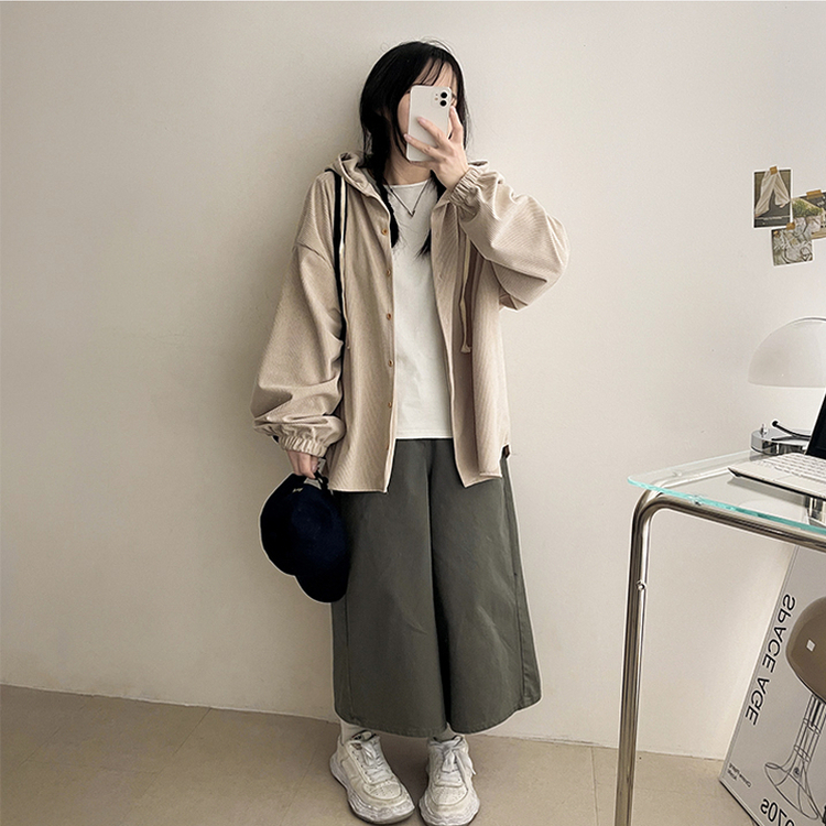コーデュロイフードシャツ BEIGE