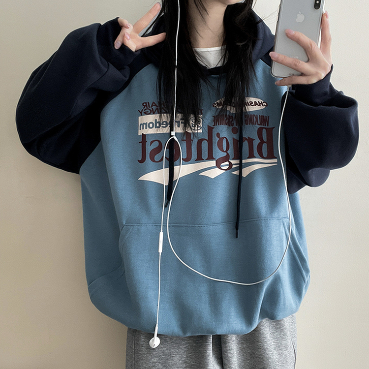 ラグランバイカラーフード SKY BLUE