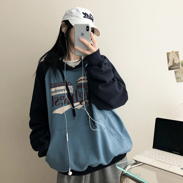 ラグランバイカラーフード SKY BLUE