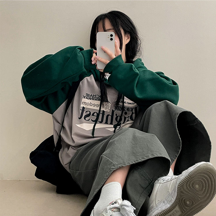 ラグランバイカラーフード LIGHT GRAY