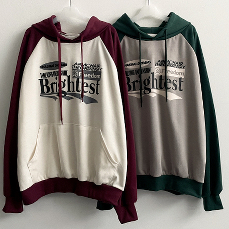 ラグランバイカラーフード