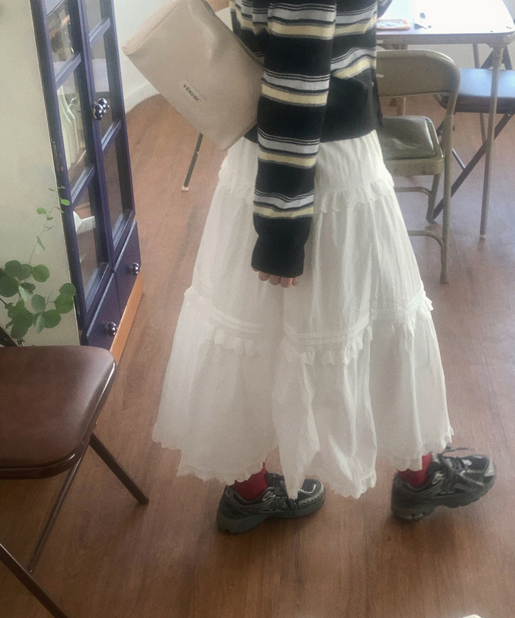 ティアードロングスカート WHITE