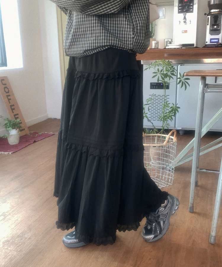 ティアードロングスカート BLACK