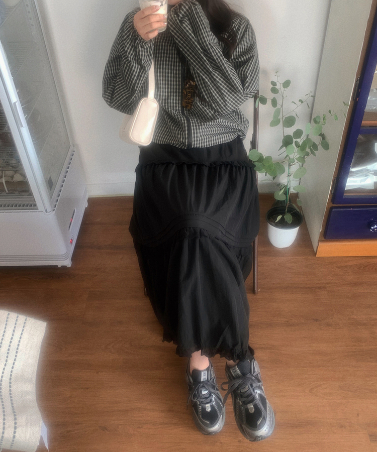 ティアードロングスカート BLACK