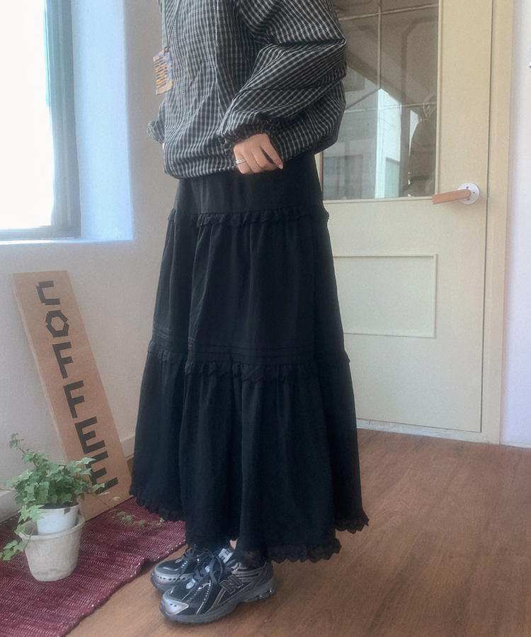 ティアードロングスカート BLACK
