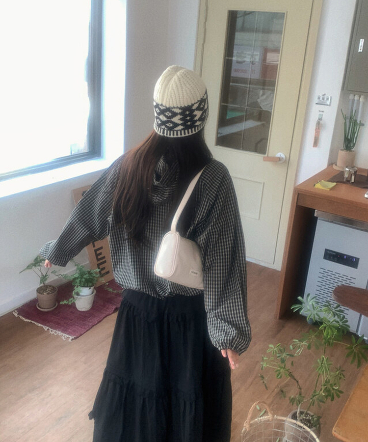 チェックフードジャンパー BLACK