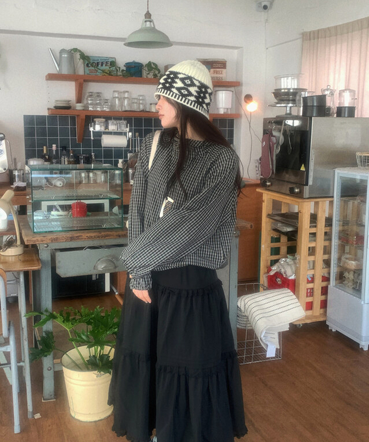 チェックフードジャンパー BLACK