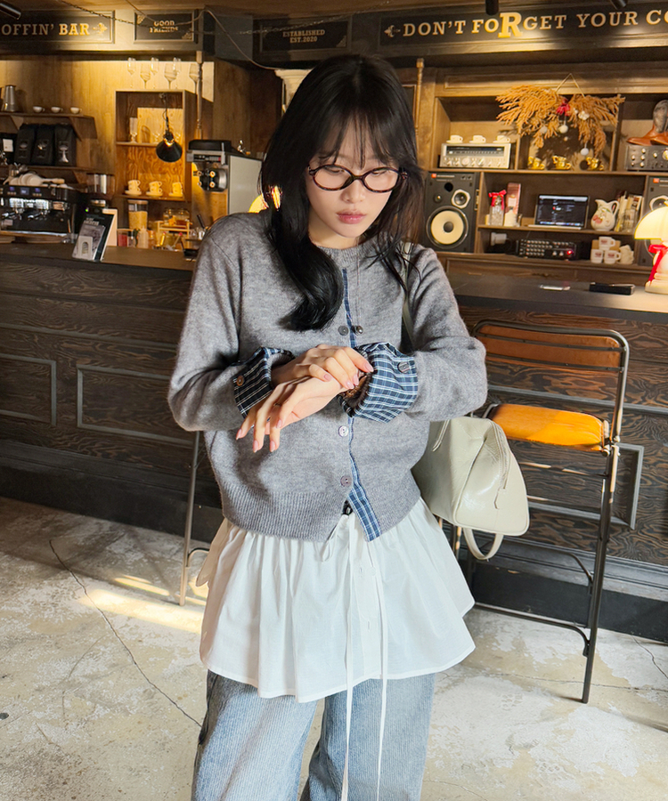 チェックポイントニットカーディガン GREY