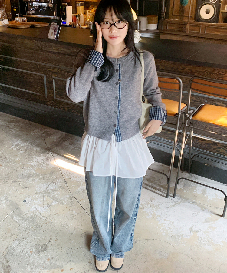 チェックポイントニットカーディガン GREY